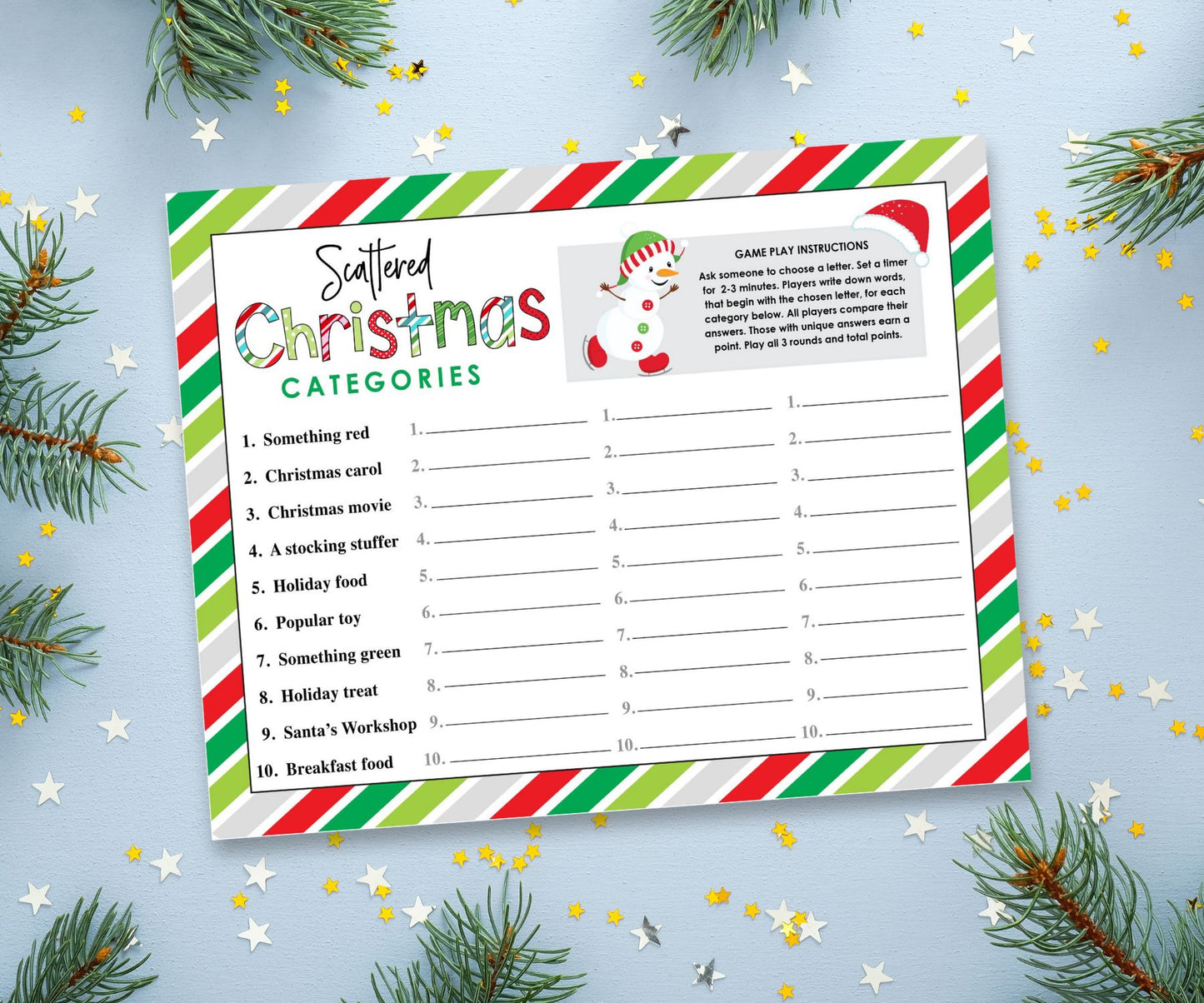 Scattered Categories Game Mat Christmas Version (2 pack)
