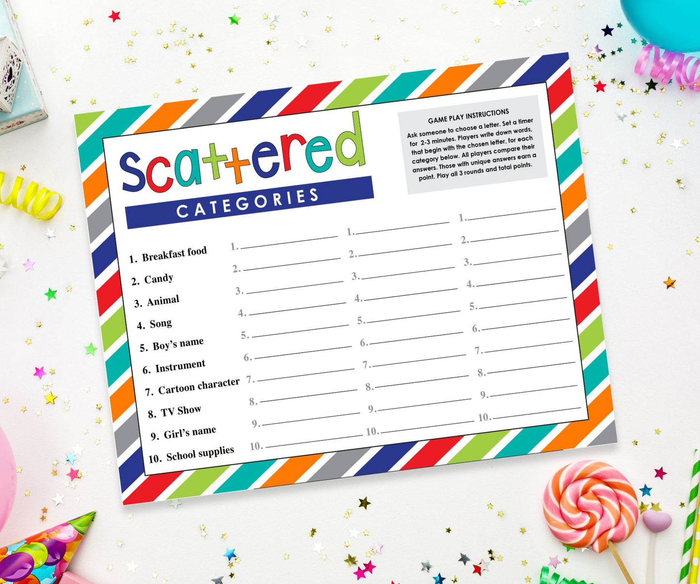 Scattered Categories Game Mat (2 pack)