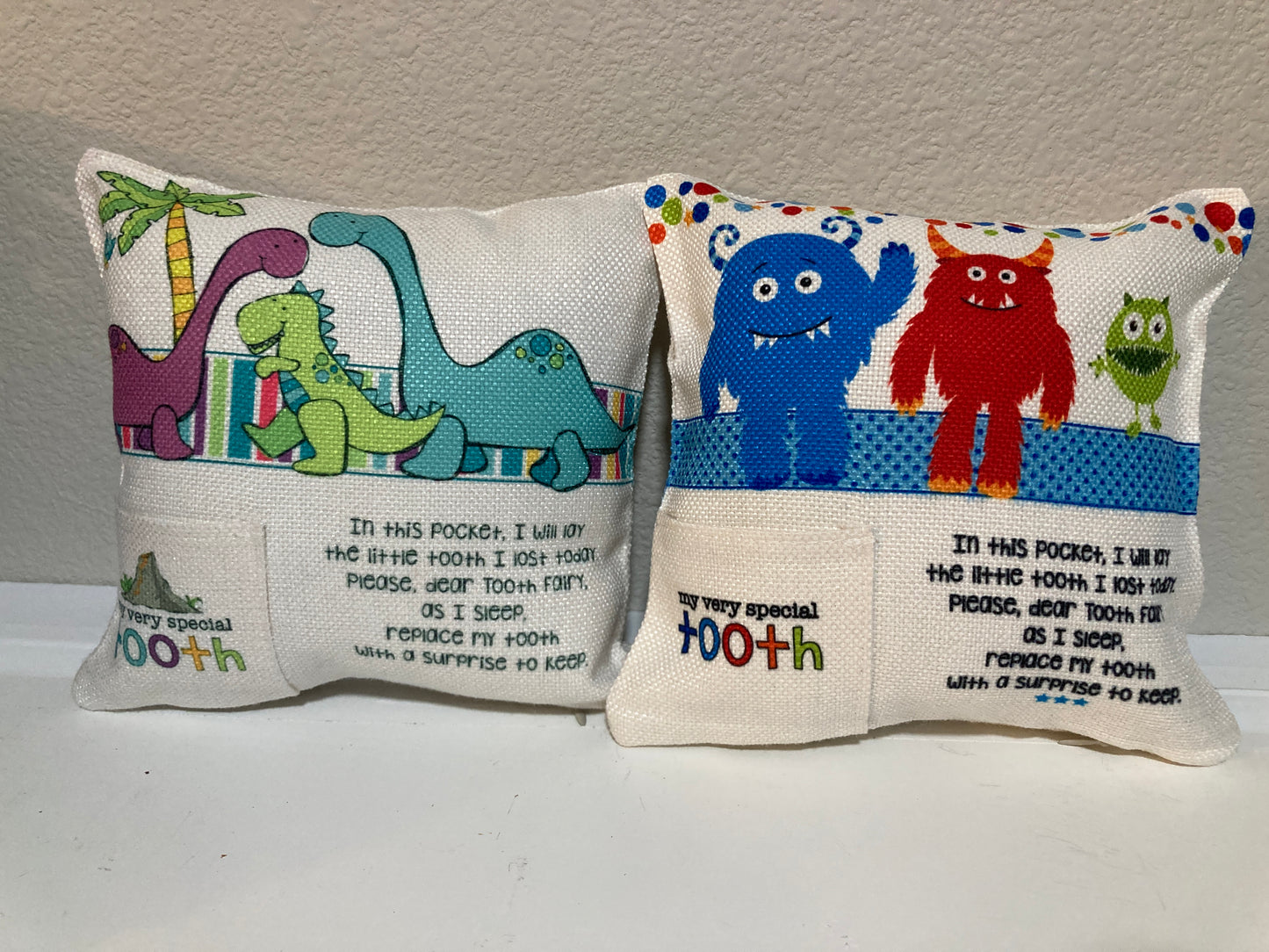 Dino Trio Tooth Fairy Pocket pillow