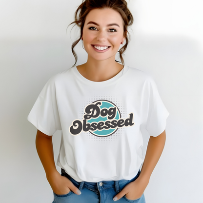 Dog Obsessed Shirt, Funny Dog Mom Tee, Retro Dog Lover Gift, Graphic Dog T-Shirt for Women